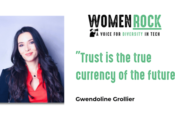 Gwendoline Grollier, co-founder of T3 Consultants, smiling and looking professional against a neutral background. The image promotes the interview "Women in Responsible AI" and the quote "Trust is the true currency of the future."